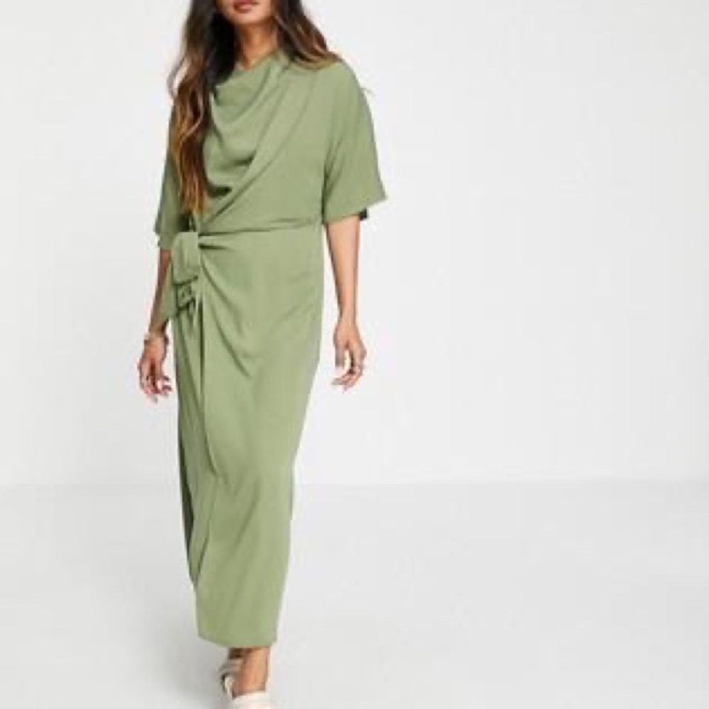 Wrap midi Dress with cowl neck